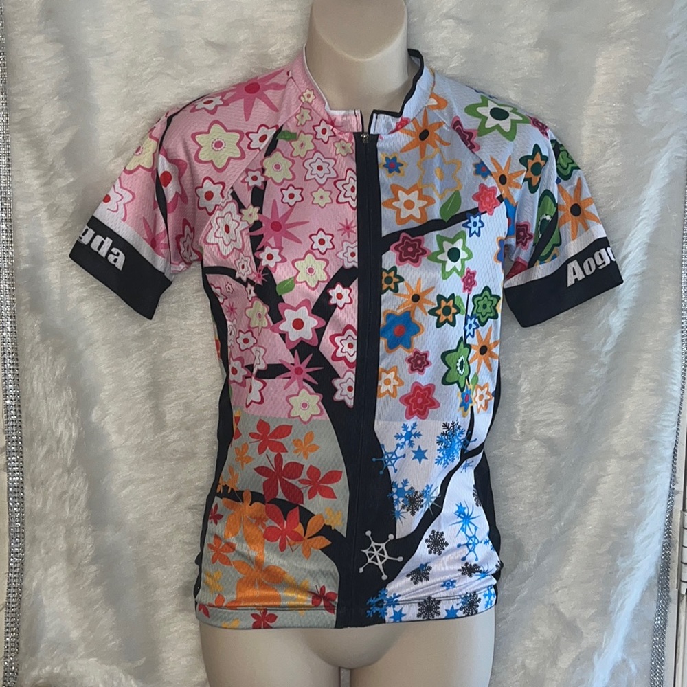 Aogda Pink Floral Seasons Cycling Jersey